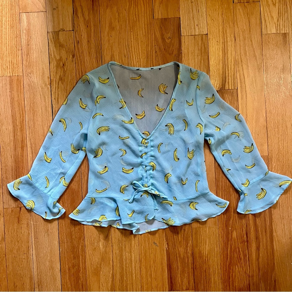 Blue Banana Print Blouse